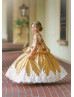 Gold Sequin Ivory Lace Peplum Gorgeous Flower Girl Dress